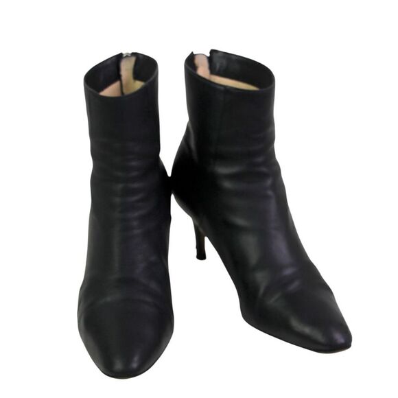 Jimmy Choo BLACK REAL LEATHER MID HEEL ROUND TOE ZIP BACKSIDE ANKLE BOOTS 37.5 - Picture 10 of 16